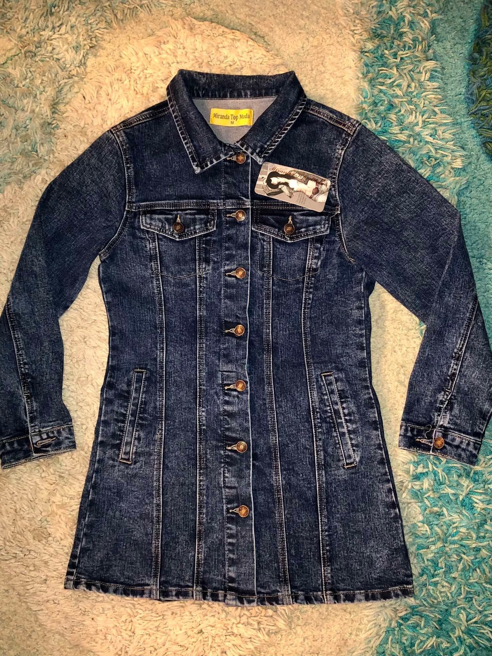 Miranda Top Moda Women's Blue Denim Button Front Collared Jacket Pockets M